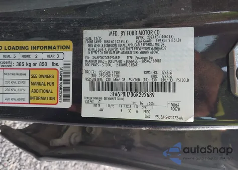 2016 Ford Fusion Se z USA, uszkodzony, nr VIN 3FA6P0H70GR292689